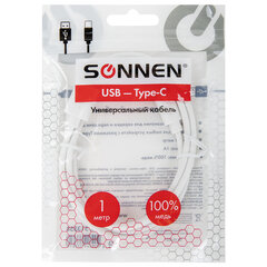 Кабель USB2.0 – Type-C, 1 м, SONNEN, медь, для передачи данных и зарядки, белый, 513558