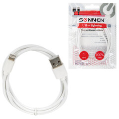 Кабель USB2.0 – Lightning, 1 м, SONNEN, медь, для передачи данных и зарядки, белый, 513559
