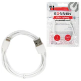 Кабель USB2.0 – Lightning, 1 м, SONNEN, медь, для передачи данных и зарядки, белый, 513559