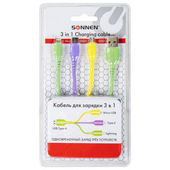Кабель для зарядки 3 в 1 USB 2.0-Micro USB/<wbr/>Type-C/<wbr/>Lightning, 1 м, SONNEN, медь, 513562