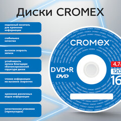 Диск DVD+R (плюс) CROMEX (КРОМЕКС), 4,7 Gb, 16x, Bulk (термоусадка без шпиля), КОМПЛЕКТ 50 шт., 513774
