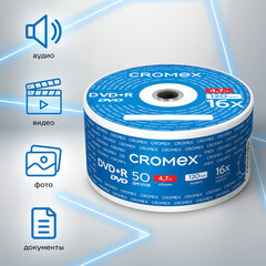 Диск DVD+R (плюс) CROMEX (КРОМЕКС), 4,7 Gb, 16x, Bulk (термоусадка без шпиля), КОМПЛЕКТ 50 шт., 513774