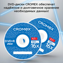 Диск DVD+R (плюс) CROMEX (КРОМЕКС), 4,7 Gb, 16x, Cake Box (упаковка на шпиле), КОМПЛЕКТ 50 шт., 513775