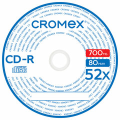 Диск CD-R CROMEX (КРОМЕКС), 700 Mb, 52x, Cake Box (упаковка на шпиле), КОМПЛЕКТ 100 шт., 513778