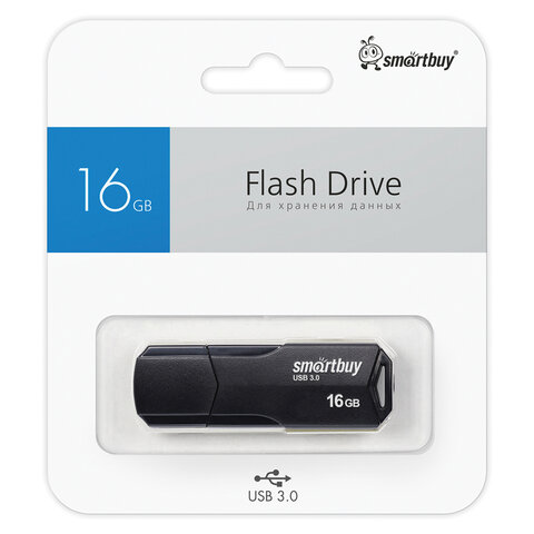 Флеш-диск 16GB SMARTBUY Clue USB 2.0, черный, SB16GBCLU-K