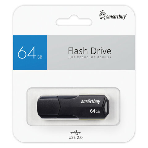 Флеш-диск 64GB SMARTBUY Clue USB 2.0, черный, SB64GBCLU-K