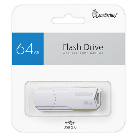 Флеш-диск 64GB SMARTBUY Clue USB 2.0, белый, SB64GBCLU-W