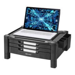 Подставка для монитора, ноутбука 434&times;336&times;193 мм, 3 ящика, черная, BRAUBERG, 513791