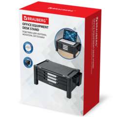 Подставка для монитора, ноутбука 434&times;336&times;193 мм, 3 ящика, черная, BRAUBERG, 513791