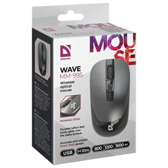Мышь беспроводная бесшумная DEFENDER Wave MM-995, USB, 3 кнопки+1 колесо-кнопка, оптическая, серая