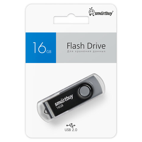 Флеш-диск 16GB SMARTBUY Twist USB 2.0, черный, SB016GB2TWK
