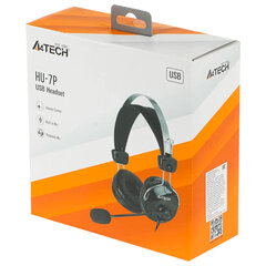 Наушники с микрофоном (гарнитура) A4TECH HU-7P, проводные, 2 м, USB, черные, 1379906