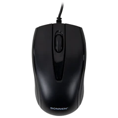 Мышь проводная БЕСШУМНАЯ USB, 1200 dpi, 2 кнопки + колесо-кнопка, оптическая, SONNEN K520, черная, 513944
