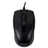 Мышь проводная БЕСШУМНАЯ USB, 1200 dpi, 2 кнопки + колесо-кнопка, оптическая, SONNEN K520, черная, 513944