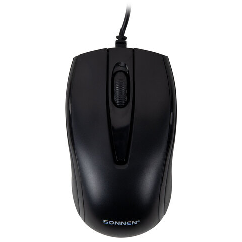 Мышь проводная БЕСШУМНАЯ USB, 800 dpi, 2 кнопки + колесо-кнопка, SONNEN K520, черная, 513944