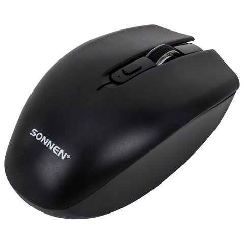 Мышь беспроводная USB, 1600 dpi, 3 кнопки + колесо-кнопка, оптическая, SONNEN Q80, черная, 513945