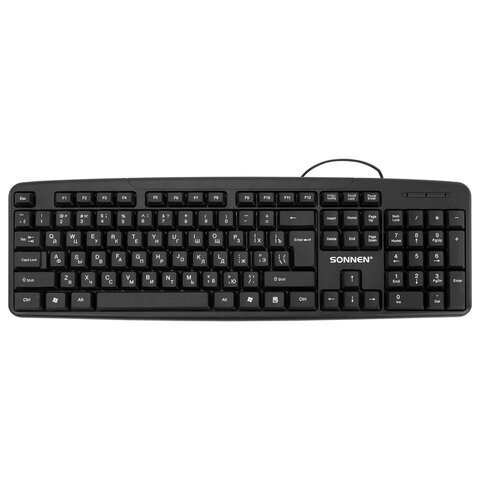 Клавиатура проводная бесшумная, USB, 104 клавиши, SONNEN KB-8136, черная, 513946