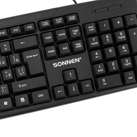 Клавиатура проводная бесшумная, USB, 104 клавиши, SONNEN KB-8136, черная, 513946 - фото 5