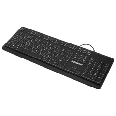 Клавиатура проводная USB, 104 плоские клавиши, LED-подсветка, SONNEN K308, черная, 513947