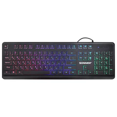 Клавиатура проводная USB, 104 плоские клавиши, LED-подсветка, SONNEN K308, черная, 513947