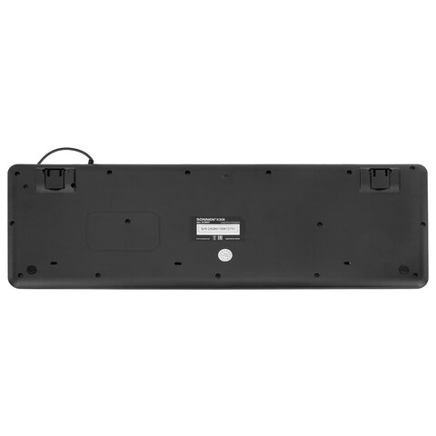 Клавиатура проводная бесшумная USB, 104 плоские клавиши, LED-подсветка, SONNEN K308, черная, 513947