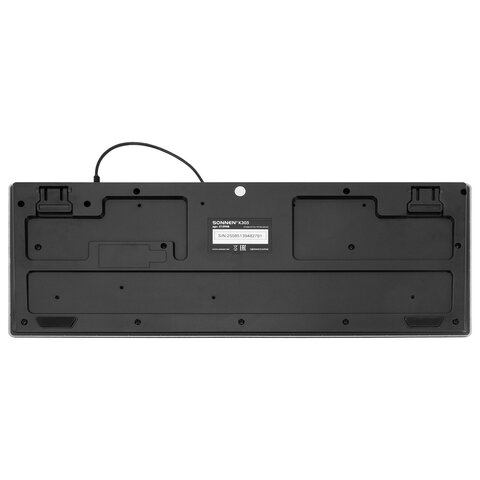 Клавиатура проводная бесшумная USB, 104 клавиши, LED-подсветка, SONNEN K305, черная, 513948