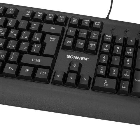 Клавиатура проводная бесшумная USB, 104 клавиши, LED-подсветка, SONNEN K305, черная, 513948