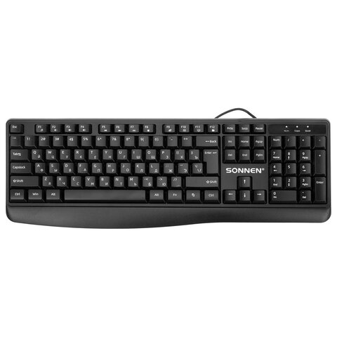 Клавиатура проводная бесшумная USB, 104 клавиши, SONNEN JK-205, черная, 513949