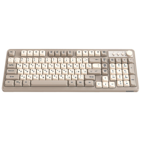 Клавиатура проводная бесшумная USB, 102+98 клавиш, LED-подсветка, SONNEN K620, слоновая кость / серая, 513950