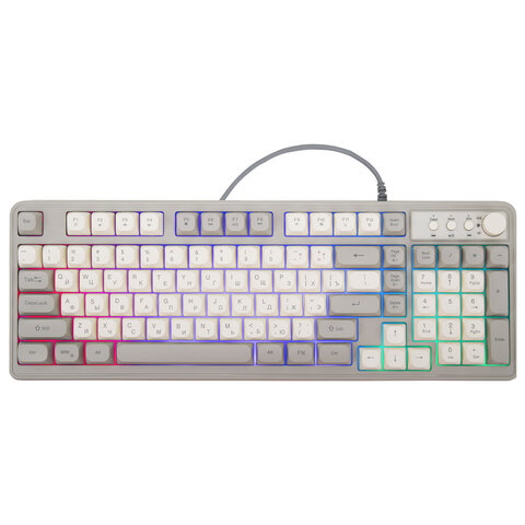 Клавиатура проводная бесшумная USB, 102+98 клавиш, LED-подсветка, SONNEN K620, слоновая кость / серая, 513950