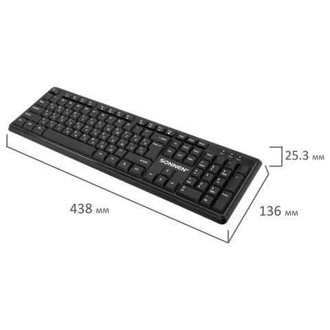 Клавиатура беспроводная бесшумная, USB, 104 клавиши, SONNEN 1065, черная, 513951 - фото 6