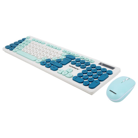 Набор беспроводной тихий: клавиатура 104 клавиши, мышь 4 кнопки 800/1200/1600 dpi, SONNEN K-650, белый / мятный / бирюзовый, 513953 - фото 15