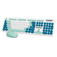 Набор беспроводной: клавиатура 104 клавиши, мышь 4 кнопки, SONNEN K-650, белый/<wbr/>мятный/<wbr/>бирюзовый, 513953