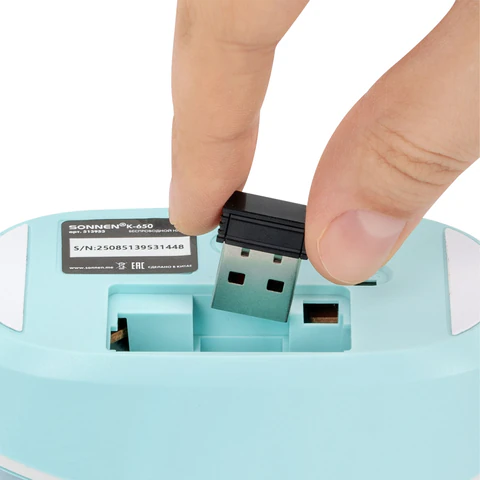 Набор беспроводной тихий: клавиатура 104 клавиши, мышь 4 кнопки 800/1200/1600 dpi, SONNEN K-650, белый / мятный / бирюзовый, 513953 - фото 12