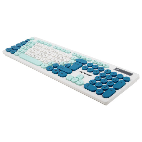 Набор беспроводной тихий: клавиатура 104 клавиши, мышь 4 кнопки 800/1200/1600 dpi, SONNEN K-650, белый / мятный / бирюзовый, 513953 - фото 2