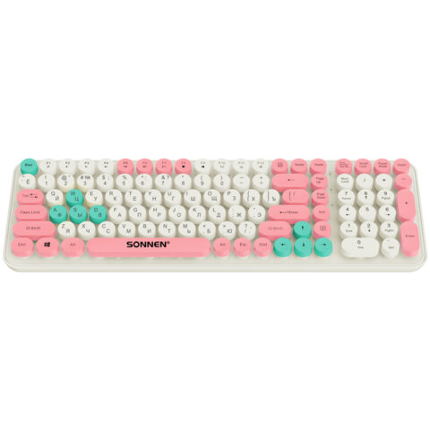 Клавиатура беспроводная USB, 105 клавиш, SONNEN K303PM, слоновая кость/розовый/мятный, 513977