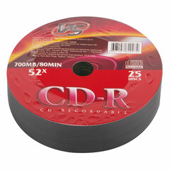 Диск CD-R VS, 700 Мб, 52x, Bulk (термоусадка без шпиля), КОМПЛЕКТ 25 шт., VSCDRSH2501