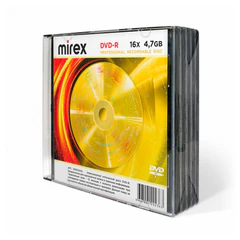 Диск DVD-R MIREX, 4,7 ГБ, 16x, Slim Case, КОМПЛЕКТ 5 шт., UL130003A1F