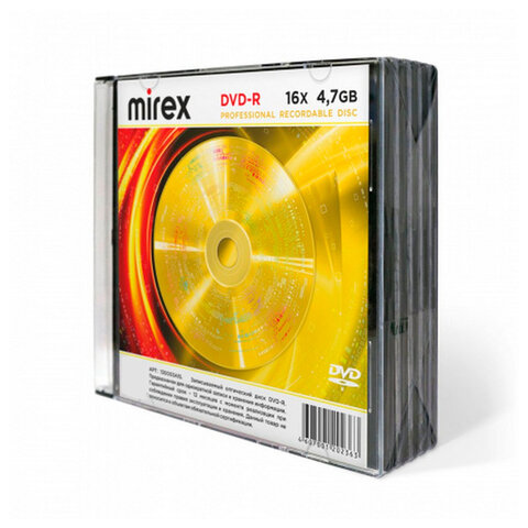 ���� DVD-R MIREX, 4,7 ��, 16x, Slim Case, �������� 5 ��., UL130003A1F �����