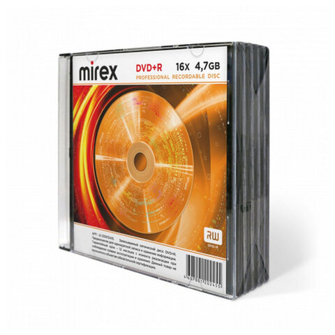 ���� DVD+R (����) MIREX, 4,7 ��, 16x, Slim Case, �������� 5 ��., UL130013A1F �����