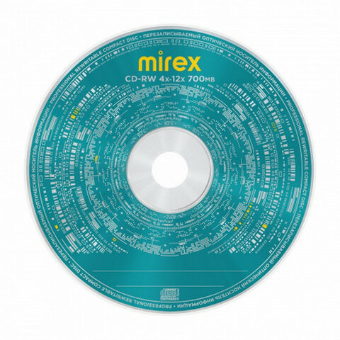 Диск CD-RW MIREX, 700 Мб, 4-12x, бумажный конверт, 1 штука, UL121002A8C