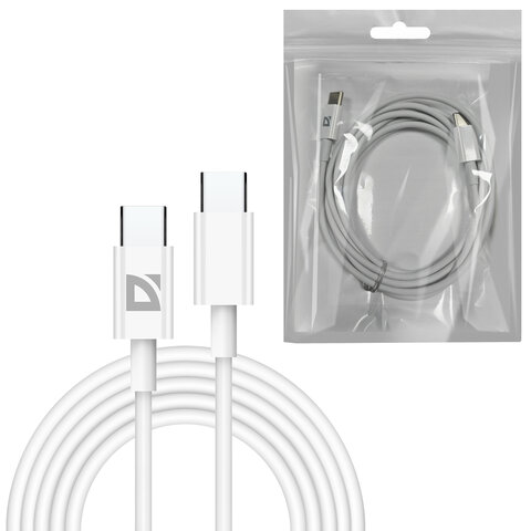 Кабель USB Type-C-Type-C, 30 Вт, белый, 2 м, DEFENDER F182, 87537