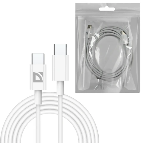Кабель USB Type-C-Type-C, 60 Вт, белый, 2 м, DEFENDER F182, 87538