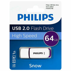 Флеш-диск 64 GB PHILIPS SNOW, разъем USB 2.0, фиолетовый, FM64FD70B/97