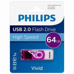Флеш-диск 64 GB PHILIPS VIVID, разъем USB 2.0, фиолетовый, FM64FD05P/<wbr/>97