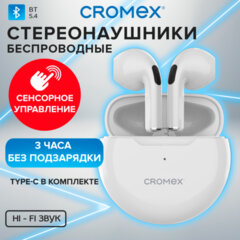 Наушники беспроводные TWS вкладыши с микрофоном CROMEX (КРОМЕКС) EP-T28W, Bluetooth 5.4, белые, 514121