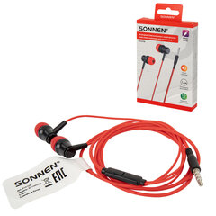 Наушники проводные внутриканальные с микрофоном SONNEN EP-H47RB, 1,1 м, красные/<wbr/>черные, 514129