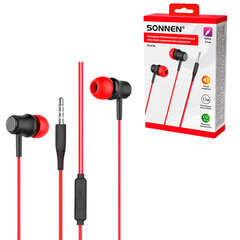 Наушники проводные внутриканальные с микрофоном SONNEN EP-H47RB, 1,1 м, красные/<wbr/>черные, 514129