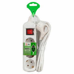 Удлинитель ЭРА UDL-10 Greenline, 3 розетки, с заземлением, с выключателем, 10 А, 3 м, белый