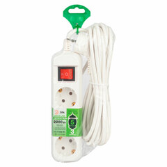 Удлинитель ЭРА UDL-10 Greenline, 3 розетки, с заземлением, с выключателем, 10 А, 5 м, белый